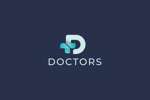 letra d tratamento cruzado médico criativo logotipo de segurança 3d vetor