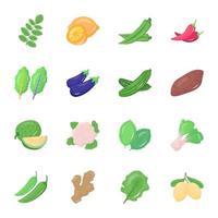 Pacote de ícones planos de vegetais orgânicos vetor