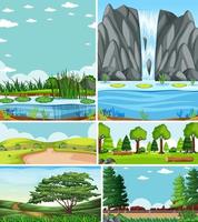 seis cenas diferentes no estilo desenho animado da natureza vetor