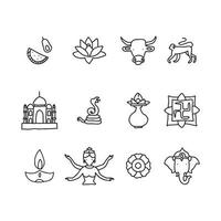 elementos hindus rabiscados em preto e branco vetor