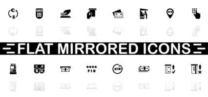 ícones de caixa eletrônico - símbolo preto sobre fundo branco. ilustração simples. ícone de vetor plana. sombra de reflexão do espelho. pode ser usado no projeto de logotipo, web, mobile e ui ux.
