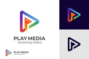 botão reproduzir design de logotipo de ícone de música de mídia, elemento de logotipo de tecnologia de reprodução de mídia colorida para áudio de música, aplicativo de serviço de streaming, logotipo de ícone de vídeo vetor