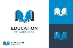 design de ícone de logotipo de livro de caneta. vetor de design de modelo de logotipo de biblioteca para aluno aprender, desenhar, caligrafia, modelo de logotipo de notário