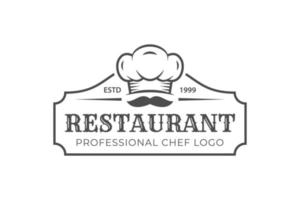 restaurante retrô vintage e design de logotipo de chef profissional com um boné ou chapéu de chef e design de conceito de crachá vetor