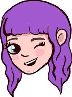 garota com cabelo roxo, ilustração, vetor em fundo branco