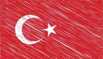 fechar a bandeira nacional da turquia com ilustração vetorial de efeito rabisco vetor
