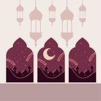 lanternas árabes e cena noturna de lua vetor