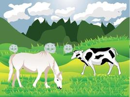 definir animais de fazenda na ilustração vetorial de pastagens vetor