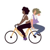 mulheres jovens andando de bicicleta vetor