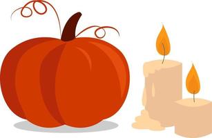 abóbora de halloween com velas, ilustração, vetor em fundo branco.