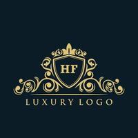 letra hf logotipo com escudo de ouro de luxo. modelo de vetor de logotipo de elegância.