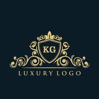 logotipo da letra kg com escudo de ouro de luxo. modelo de vetor de logotipo de elegância.