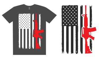 design de camiseta de arma com bandeira americana vetor