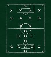 táticas de futebol e futebol desenhadas com giz branco em uma placa verde - vetor