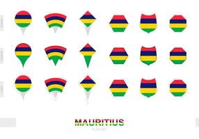 coleção da bandeira maurícia em diferentes formas e com três efeitos diferentes. vetor