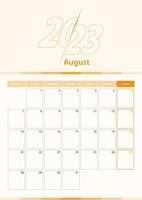 folha de calendário vertical vetor moderno para agosto de 2023, planejador em inglês.