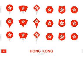 coleção da bandeira de hong kong em diferentes formas e com três efeitos diferentes. vetor