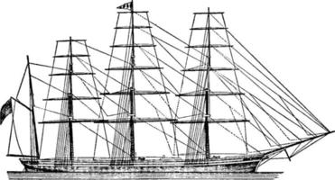 veleiro movido a vento, ilustração vintage. vetor
