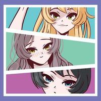 closeup de garotas de anime vetor