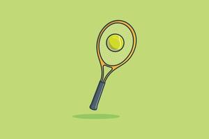 bola de tênis com ilustração de ícone vetorial de raquete. conceito de design de ícone de objeto esportivo. raquete batendo um desenho de bola verde. vetor