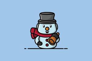 boneco de neve com ilustração de ícone de vetor de personagem de desenho animado de cachecol e chapéu. conceito de design de férias de inverno. boneco de neve comemorando as férias de natal.