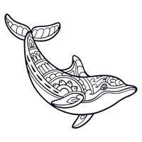 artes de mandala de desenhos animados de golfinhos isoladas no fundo branco vetor
