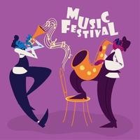 músicos e cartaz do festival de música vetor