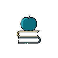 maçã e livros cheios de ícone linear - de volta à ilustração vetorial de ícone de escola - isolado vetor