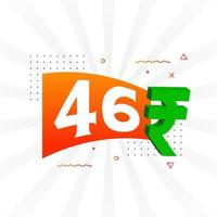 Imagem de vetor de texto em negrito símbolo de 46 rupias. ilustração vetorial de sinal de moeda de 46 rupias indianas