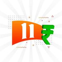 Imagem de vetor de texto em negrito símbolo de 11 rupias. ilustração vetorial de sinal de moeda de 11 rupias indianas