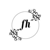 inicial fh logotipo monograma carta elegância feminina vetor