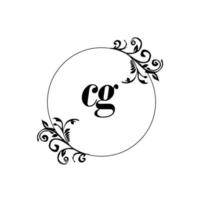 inicial cg logotipo monograma carta elegância feminina vetor