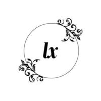 inicial lx logotipo monograma carta elegância feminina vetor
