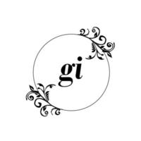 inicial gi logotipo monograma carta elegância feminina vetor