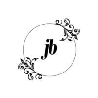 inicial jb logotipo monograma carta elegância feminina vetor