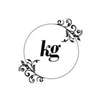 inicial kg logotipo monograma letra elegância feminina vetor