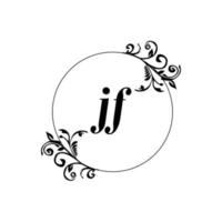inicial jf logotipo monograma carta elegância feminina vetor