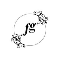 inicial fg logotipo monograma carta elegância feminina vetor