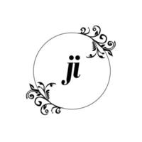 inicial ji logotipo monograma carta elegância feminina vetor