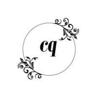 inicial cq logotipo monograma letra elegância feminina vetor