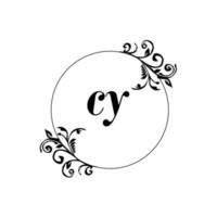 inicial cy logotipo monograma carta elegância feminina vetor