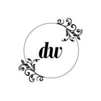 inicial dw logotipo monograma letra elegância feminina vetor