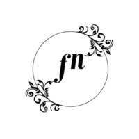 inicial fn logotipo monograma carta elegância feminina vetor