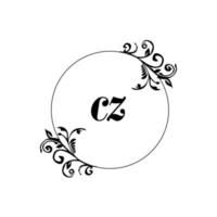 inicial cz logotipo monograma carta elegância feminina vetor