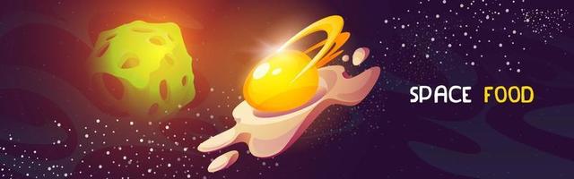 cartaz de comida espacial com ovo e queijo no cosmos vetor