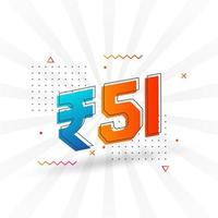 Imagem de moeda vetorial de 51 rupias indianas. ilustração em vetor de texto em negrito símbolo de 51 rupias