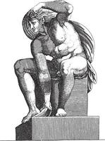 nu sentado, adamo scultori, depois de michelangelo, 1585, ilustração vintage. vetor