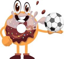 donut com bola de futebol, ilustração, vetor em fundo branco.