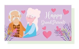 retrato de casal de idosos com flores e corações vetor