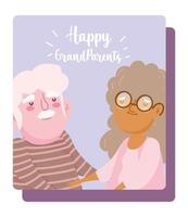 feliz dia dos avós, casal de idosos de mãos dadas vetor